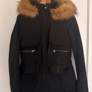 Zara Black Utility Jacket with Brown Faux Fur